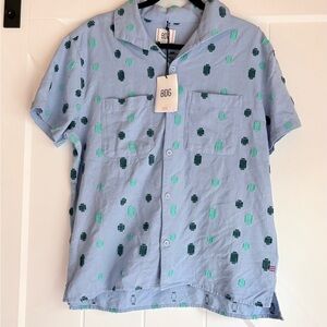 BDG Urban Outfitters Button Down Shirt NWT | Blue Green Print Short Sleeve Boxy